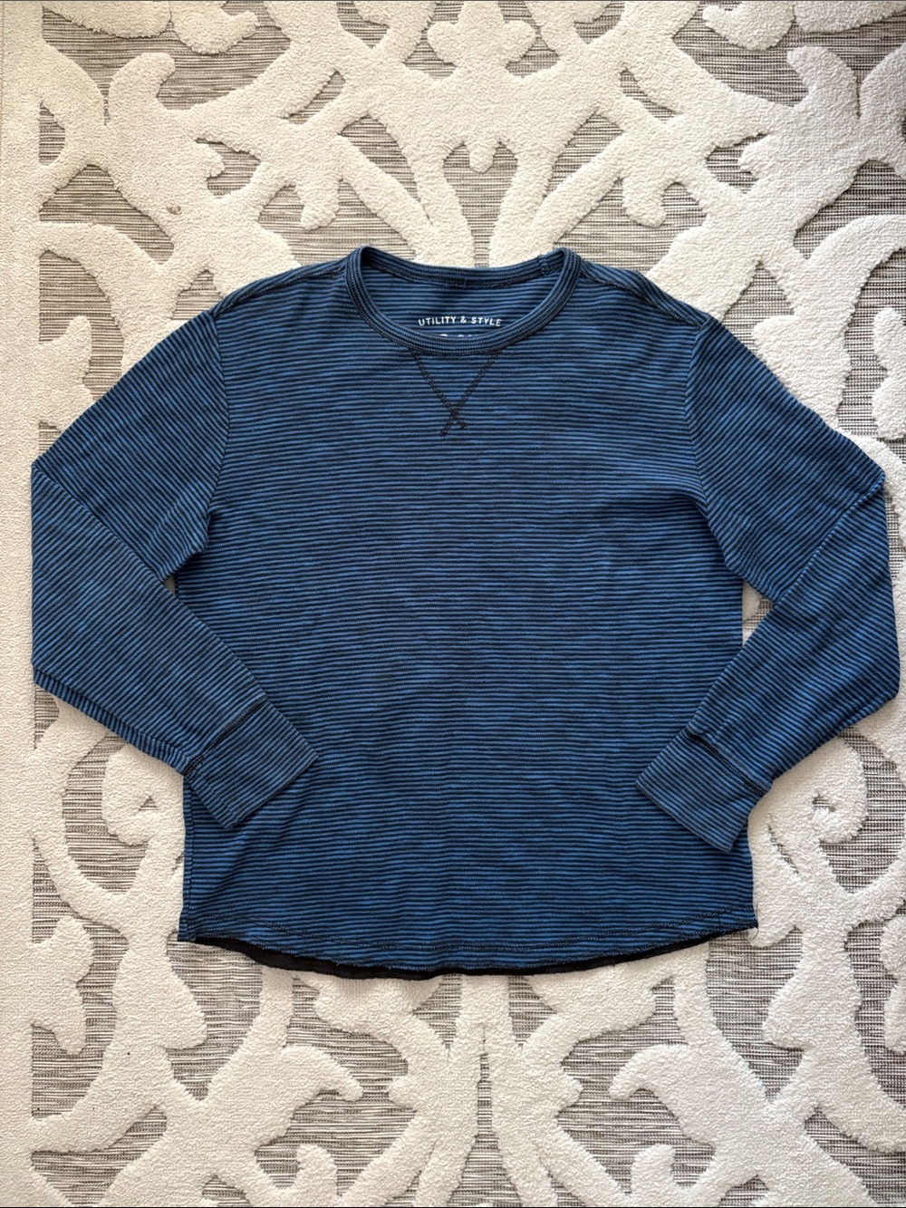 Mossimo Supply Co. Blue and Black Striped Crewneck Top